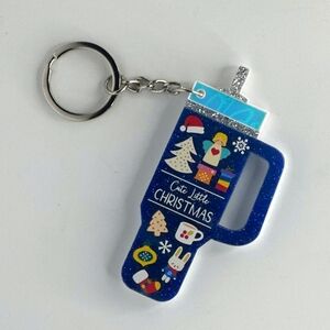 CHRISTMAS BLUE SPARKLING TUMBLER SHAPED KEYCHAIN NWT  "CUTE LITTLE CHRISTMAS" ✨️
